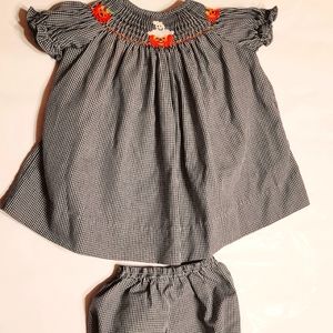 Bow Peep Smocking Halloween Pumpkin Dress w/under panties cover 2 piece 3mos